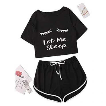 Milumia Women Let Me Sleep Pajamas Sets Short Sleeves Loungewear Casual PJ