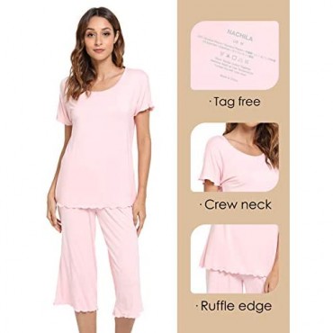 NACHILA Womens Capri Pajama Set Short Sleeve Pjs Bamboo Sleepwear S-4XLarge