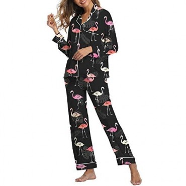 Pajamas Set Long Sleeve Sleepwear Womens 2 Piece Button Down Nightwear Soft Pj Lounge Sets S-XL