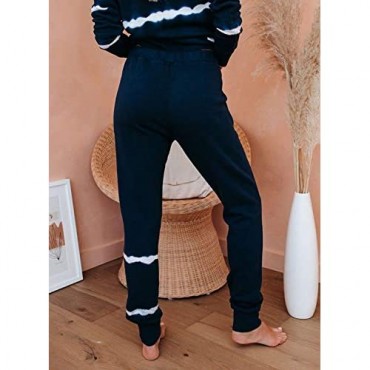 ROSKIKI Womens 2 Pieces Tie Dye Pajamas Set Sweatpants Sets Long Sleeve Pullover with Long Pants Sweatsuit Set