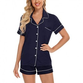 Senert Pajamas Set Short Sleeve Sleepwear Womens Button Down Nightwear Two-Piece Pj Sets Pj Lounge Sets S-XXL