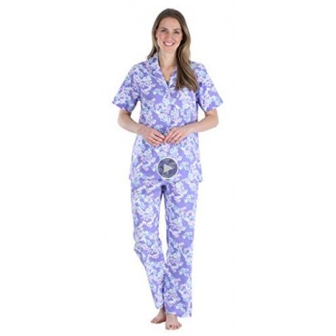 Sleepyheads Women's Sleepwear Poplin Cotton Short Sleeve Button Up Top Pajama Set