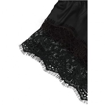 SweatyRocks Women's Lace Cami Top with Shorts with Panties 2 Piece Set Sexy Lingerie Pajama Set Black Large