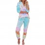 Temofon Women's Tie Dye Long Pajamas Short/Long Sleeve Crew Neck Jumpsuit PJ Set Loungewear Nightwear with Pockets