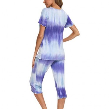 TIKTIK Women Tie Dye Short Sleeve Pajama Short Sets Sleepwear Petite Plus Size S-4XL