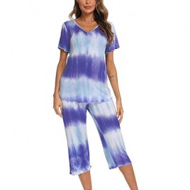 TIKTIK Women Tie Dye Short Sleeve Pajama Short Sets Sleepwear Petite Plus Size S-4XL