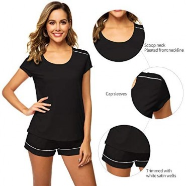 WiWi Womens Bamboo Pajamas Set Top with Shorts Pjs Sets Sleepwear Short Sleeves Nightwear Plus Size Loungewear S-4X