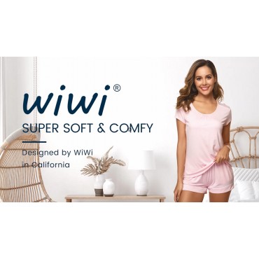 WiWi Womens Bamboo Pajamas Set Top with Shorts Pjs Sets Sleepwear Short Sleeves Nightwear Plus Size Loungewear S-4X