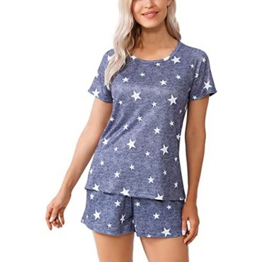 WoMear Women's Nightwear Short Sleeve Shirt and Shorts Pajama Set Round Neck Sleepwear with Pockets XS-3XL