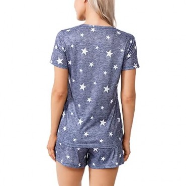 WoMear Women's Nightwear Short Sleeve Shirt and Shorts Pajama Set Round Neck Sleepwear with Pockets XS-3XL