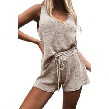 Women's Summer Lounge Sets Knit 2 Piece Outfits Tank Tops and Shorts Loungewear