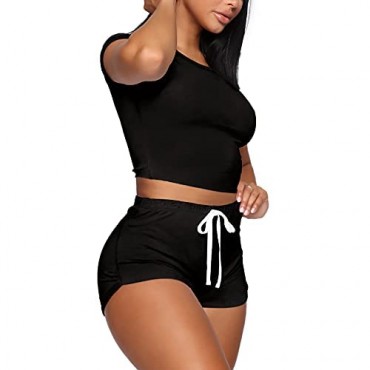 XIEERDUO Two Piece Outfits for Women Short Sleeve Round Neck Workout Sets