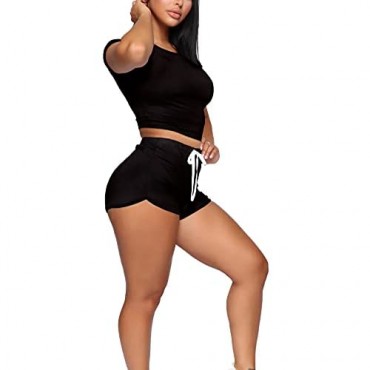 XIEERDUO Two Piece Outfits for Women Short Sleeve Round Neck Workout Sets