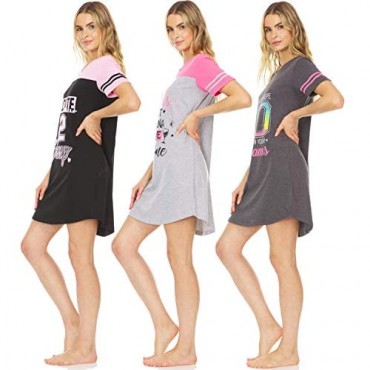 3 Pack: Woman's 100% Cotton Soft Printed Night Gown Comfy Sleepwear Pajama Shirt Nightshirt Sleep Dress