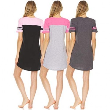 3 Pack: Woman's 100% Cotton Soft Printed Night Gown Comfy Sleepwear Pajama Shirt Nightshirt Sleep Dress