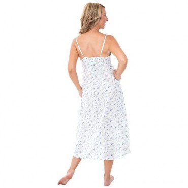 Alexander Del Rossa Womens 100% Cotton Lawn Nightgown Sleeveless Sleep Dress