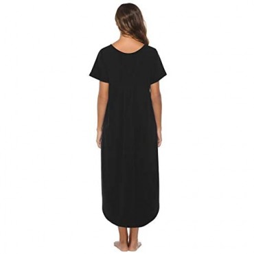 Alletya Women's Casual Night Dress V Neck Long Night Shirt Short Sleeve Nightgown Cotton Sleep Shirt Sleepwear Pajama S-XXL