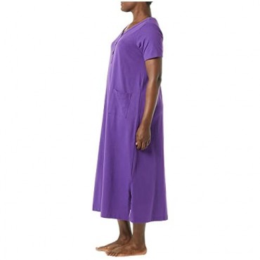 AmeriMark Women’s Long Short Sleeve Nightgown or House Dress w/ V Neck & Pockets