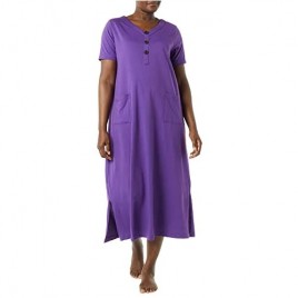 AmeriMark Women’s Long Short Sleeve Nightgown or House Dress w/ V Neck & Pockets