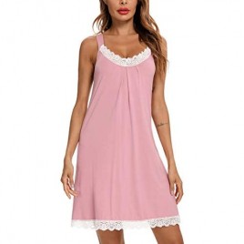 Anjue Womens Chemise Sleepwear Full Slips Lace Nightgown Jersey Lingerie V Neck Sleeveless Pajama Dress Soft Nighties S-2XL