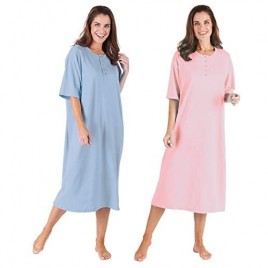 CATALOG CLASSICS Women's 2-Pack Long Henley Nightshirts - Pajama Sleep Shirt Set  Missy