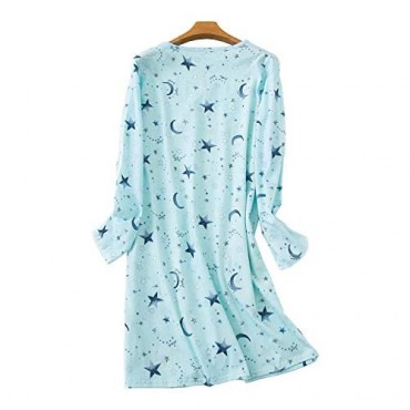 CHUNG Women's Cotton Nightgowns Long Sleeve Crew Neck Vivid Print Nighties Sleepshirts Dress Sleepwear Autumn Winter