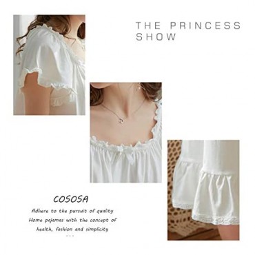 COSOSA Women's Cotton Nightgown Summer Short Sleeve Sleep Dress