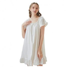 COSOSA Women's Cotton Nightgown Summer Short Sleeve Sleep Dress