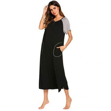 Ekouaer Long Nightgown Women’s Loungewear Short Sleeve Sleepwear Full Length Sleep Shirt with Pockets