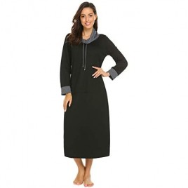Ekouaer Nightgown Women Warm Long Sleeve Nightshirt Full Length Maxi Nightdress with Pocket Misty Rose
