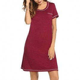 Ekouaer Nightgown Women's Short Sleeve Sleepshirt Scoopneck Neck Sleepwear with Pocket Soild Nightshirt S-XXL
