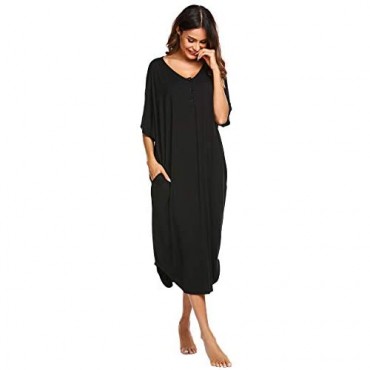 Ekouaer Nightgowns for Women Button-down Sleepwear Short Sleeve Nightshirt Plus Size Night Wear S-XXL