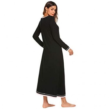 Ekouaer Sleepwear Women's Nightshirt Casual Loungewear Long Sleeve Long Nightgown S-XXL