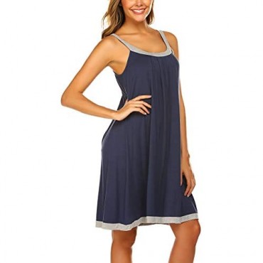 Ekouaer Women's Nightgown Sleeveless Sleepwear Wide Strap Sleep Shirt Pleated Scoopneck Nightshirt S-XXL