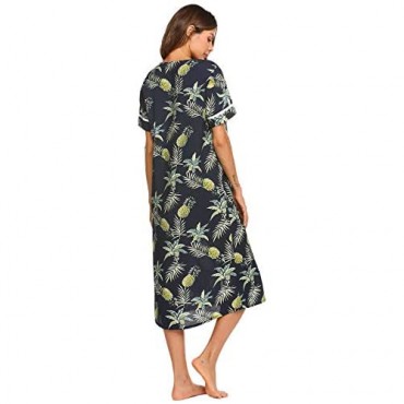 Ekouaer Women's Sleepwear Snap-Front Duster/Casual Nights/Short Sleeve Duster/Housecoat/House Dress Long Nightgown S-XXL
