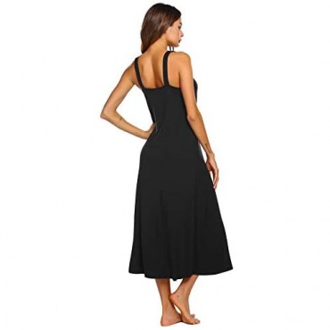 Ekouaer Women's Sleeveless Long Nightgown V-Neck Full Length Soft Sleep Dress