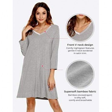 GYS Women's V Neck Sleeved Nightshirt Soft Bamboo Nightgown
