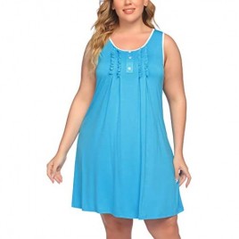 IN'VOLAND Women's Plus Size Nightgowns Sleeveless Sleepwear Scoop Neck Sleep Dress Ruffle Nightshirts