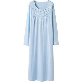 Keyocean Nightgowns for Women 100% Cotton Soft Lightweight Long-Sleeve Ladies Sleeping-Gown for Home Hospital