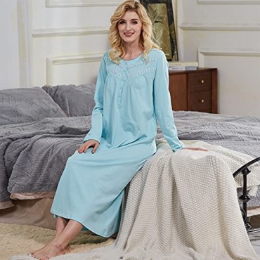 Keyocean Women Nightgowns 100% Cotton Soft Warm Lightweight Long Sleeve Lounge-wear