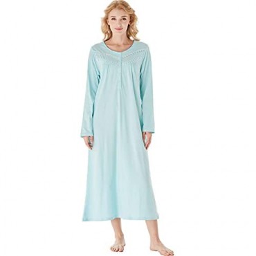 Keyocean Women Nightgowns 100% Cotton Soft Warm Lightweight Long Sleeve Lounge-wear