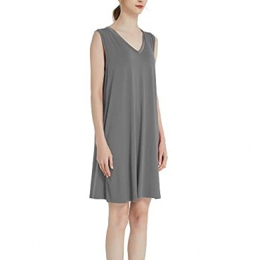 Loisak Bamboo Nightgowns for Women Sleeveless V-Neck Sleepwear Full Slip Tank Sleep Dress Plus Size Chemise Sleepshirt