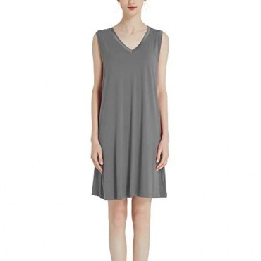 Loisak Bamboo Nightgowns for Women Sleeveless V-Neck Sleepwear Full Slip Tank Sleep Dress Plus Size Chemise Sleepshirt