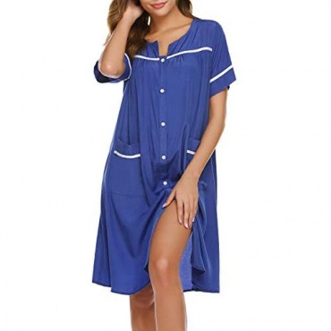 luxilooks House Dresses for Elderly Women Button Down Housecoats Short Sleeve Dusters S-XXL