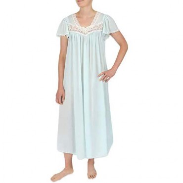 Miss Elaine Silk Essence Nightgown - Long Silky & Sheer Tricot Gown with Flutter Sleeves