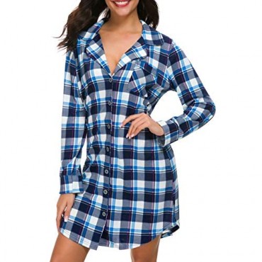 N NORA TWIPS Women's Nightgown Long Sleeve Sleepwear Knit Nightgown Soft Button Sleep Dress