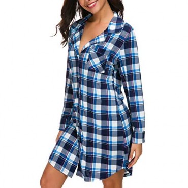 N NORA TWIPS Women's Nightgown Long Sleeve Sleepwear Knit Nightgown Soft Button Sleep Dress