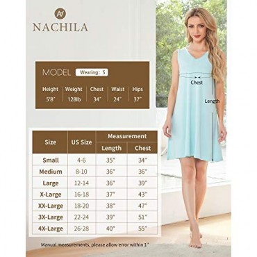 NACHILA Women's Nightgown Sleeveless Night Shirt Bamboo Sleep Dress Satin V Neck Loungewear S-4XLarge
