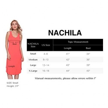 NACHILA Womens Sleeveless Nightgown Bamboo Long Racerback Tank Sleep Dress