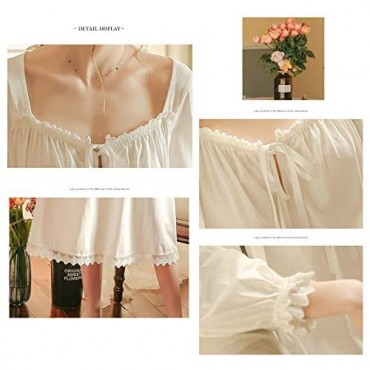 Nightgown Cotton Long Sleeve Soft Sleepwear Victorian Style White Pajama Dress Vintage Loungewear for Women